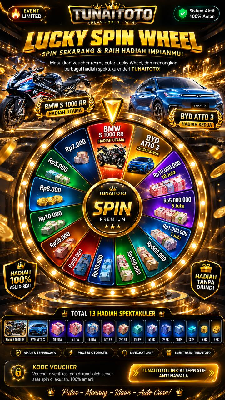 Lucky Spin Wheel TUNAITOTO dengan 14 hadiah